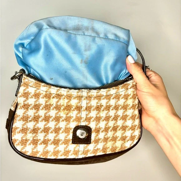 Vintage Y2K Coach Wool Houndstooth Demi Buckle Handbag Purse - Picture 8 of 11